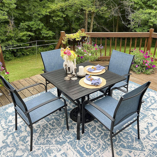 Ensemble de salle à manger de patio 5 pièces MAISON ARTS, table carrée en métal de 94 cm et 4 chaises en textilène