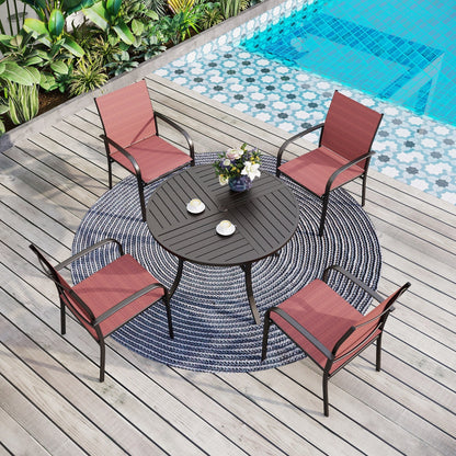 Ensemble de salle à manger de patio 5 pièces MAISON ARTS, table ronde à motifs géométriques et 4 chaises en textilène