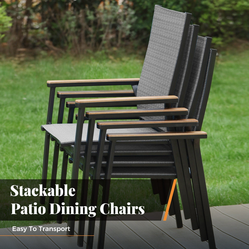 Ensemble de salle à manger de patio 5 pièces MAISON ARTS, 4 chaises empilables en aluminium et 1 table en métal - Noir