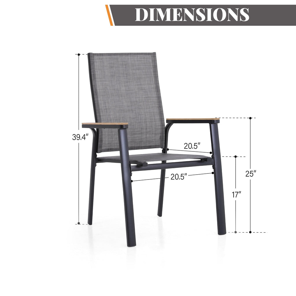 Ensemble de salle à manger de patio 5 pièces MAISON ARTS, 4 chaises empilables en aluminium et 1 table en métal - Noir