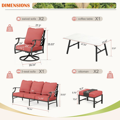 Ensemble de salon de jardin MAISON ARTS 6/7 pièces, canapé avec 2/4 chaises simples, 1 canapé 3 places et table basse/poufs