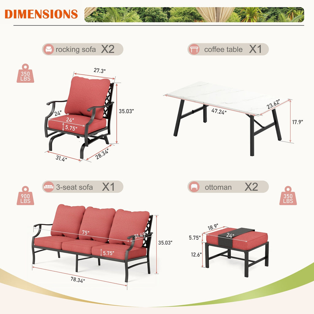 Ensemble de salon de jardin MAISON ARTS 6/7 pièces, canapé avec 2/4 chaises simples, 1 canapé 3 places et table basse/poufs