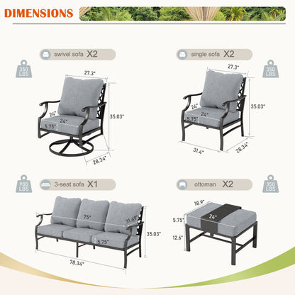 Ensemble de salon de jardin MAISON ARTS 6/7 pièces, canapé avec 2/4 chaises simples, 1 canapé 3 places et table basse/poufs