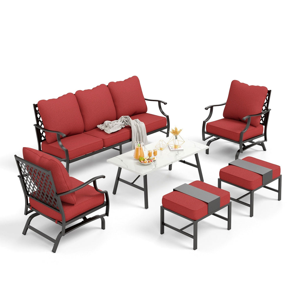 Ensemble de salon de jardin MAISON ARTS 6/7 pièces, canapé avec 2/4 chaises simples, 1 canapé 3 places et table basse/poufs