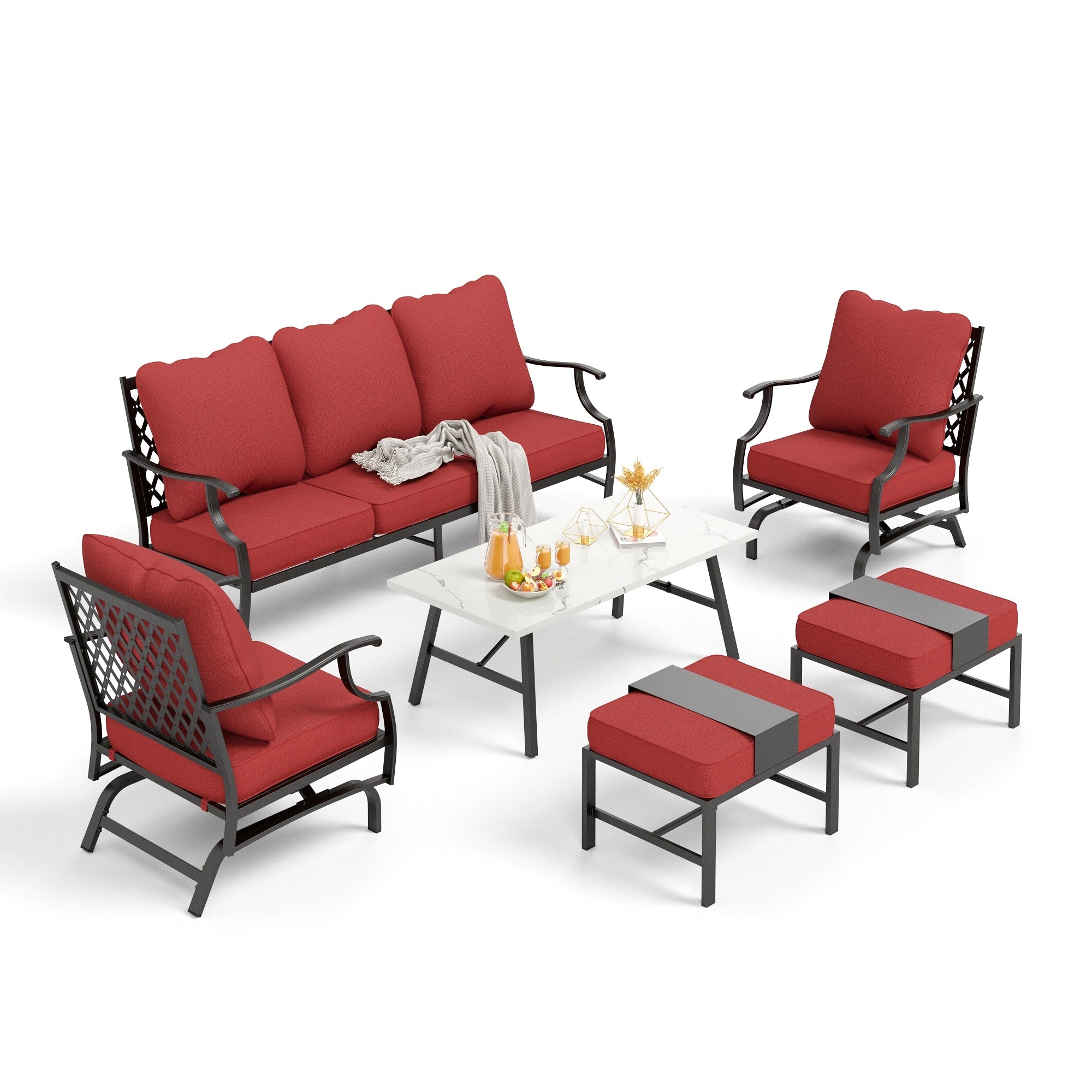 Ensemble de salon de jardin MAISON ARTS 6/7 pièces, canapé avec 2/4 chaises simples, 1 canapé 3 places et table basse/poufs