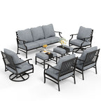 Ensemble de salon de jardin MAISON ARTS 6/7 pièces, canapé avec 2/4 chaises simples, 1 canapé 3 places et table basse/poufs