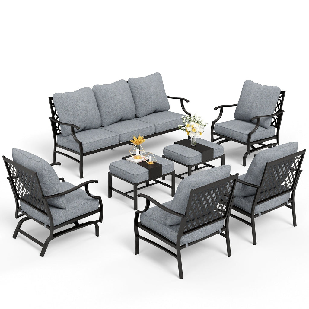 Ensemble de salon de jardin MAISON ARTS 6/7 pièces, canapé avec 2/4 chaises simples, 1 canapé 3 places et table basse/poufs