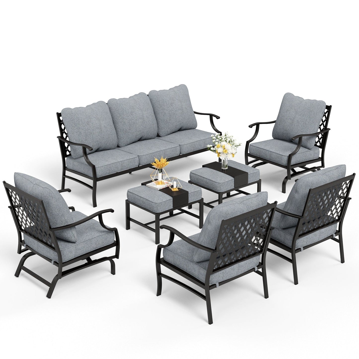 Ensemble de salon de jardin MAISON ARTS 6/7 pièces, canapé avec 2/4 chaises simples, 1 canapé 3 places et table basse/poufs