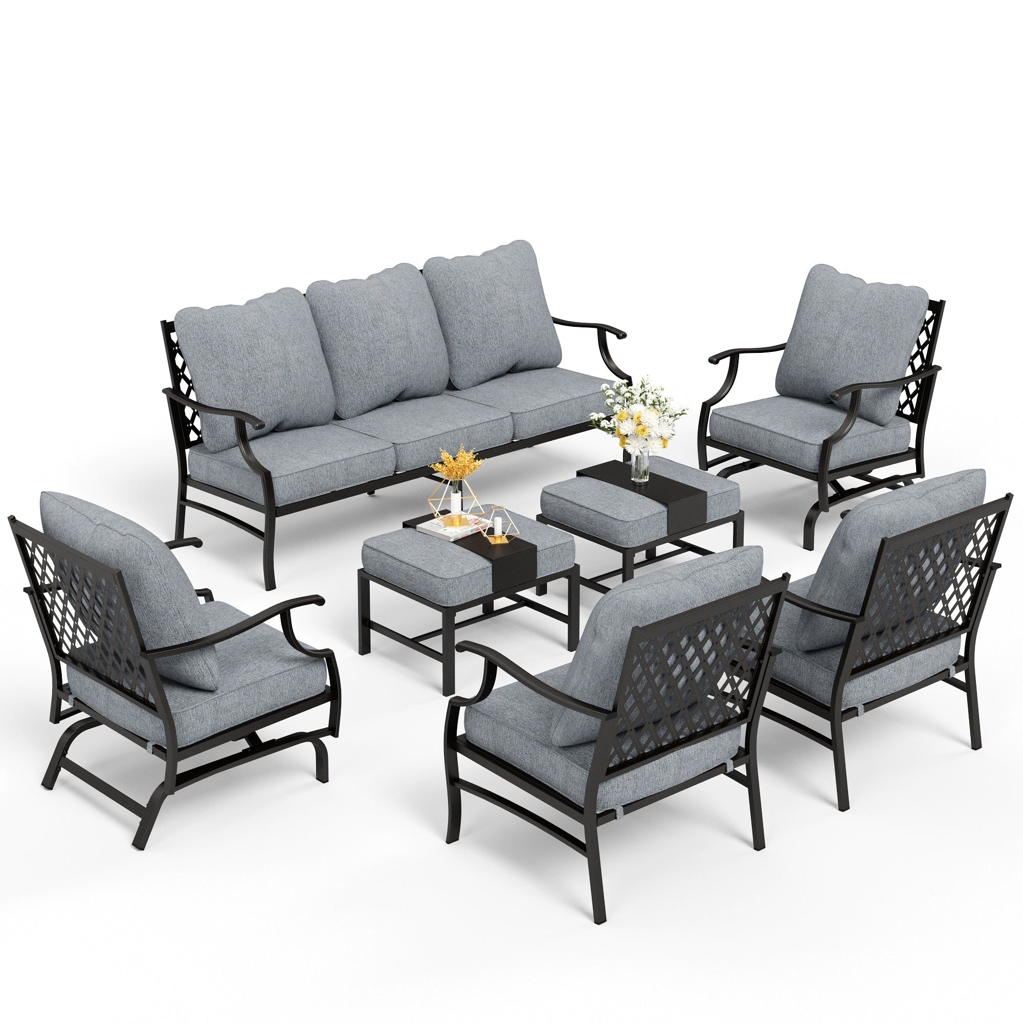 Ensemble de salon de jardin MAISON ARTS 6/7 pièces, canapé avec 2/4 chaises simples, 1 canapé 3 places et table basse/poufs
