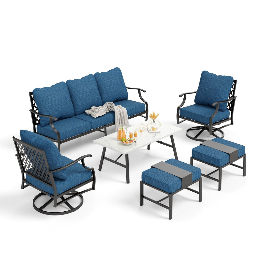 Ensemble de salon de jardin MAISON ARTS 6/7 pièces, canapé avec 2/4 chaises simples, 1 canapé 3 places et table basse/poufs