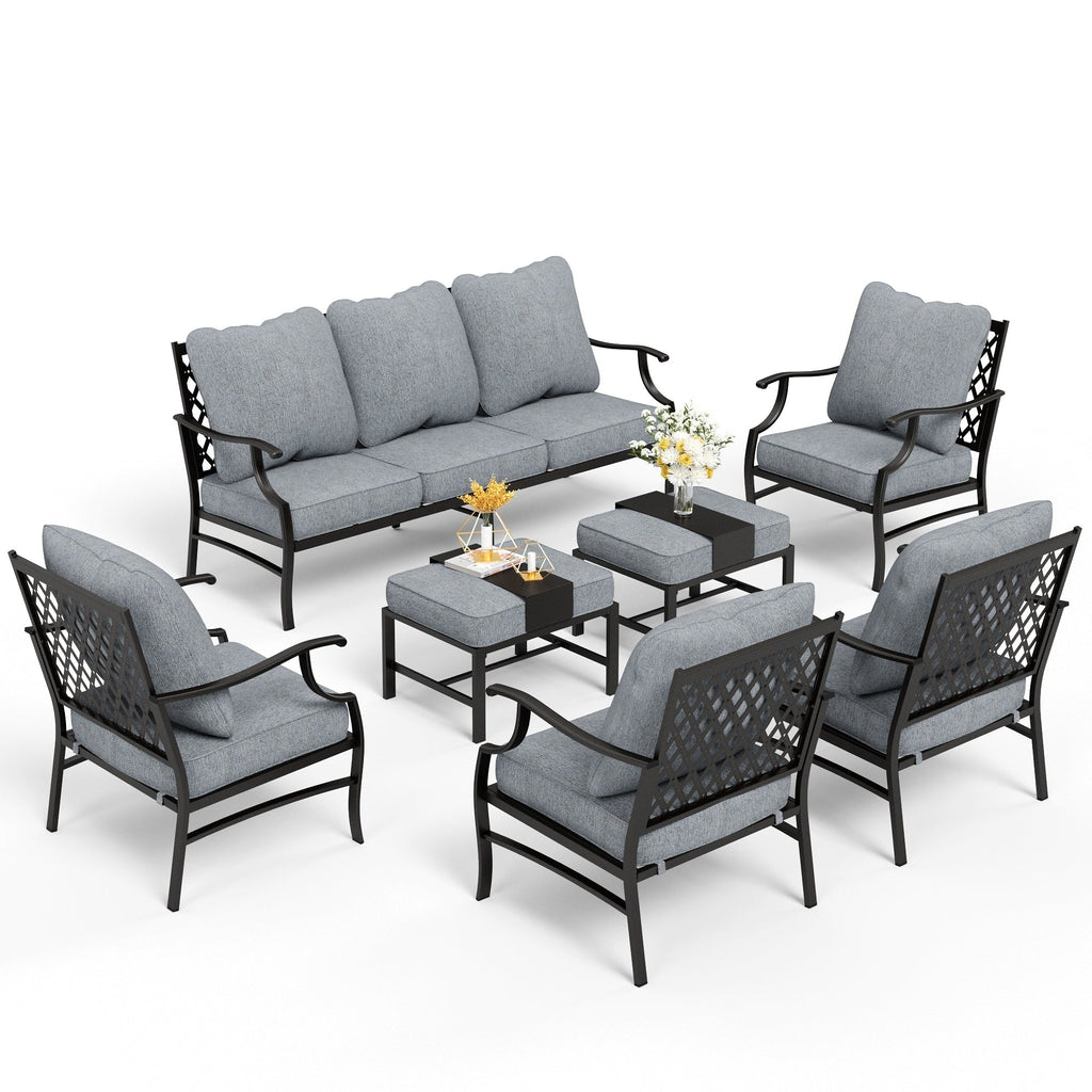 Ensemble de salon de jardin MAISON ARTS 6/7 pièces, canapé avec 2/4 chaises simples, 1 canapé 3 places et table basse/poufs