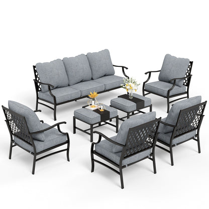 Ensemble de salon de jardin MAISON ARTS 6/7 pièces, canapé avec 2/4 chaises simples, 1 canapé 3 places et table basse/poufs