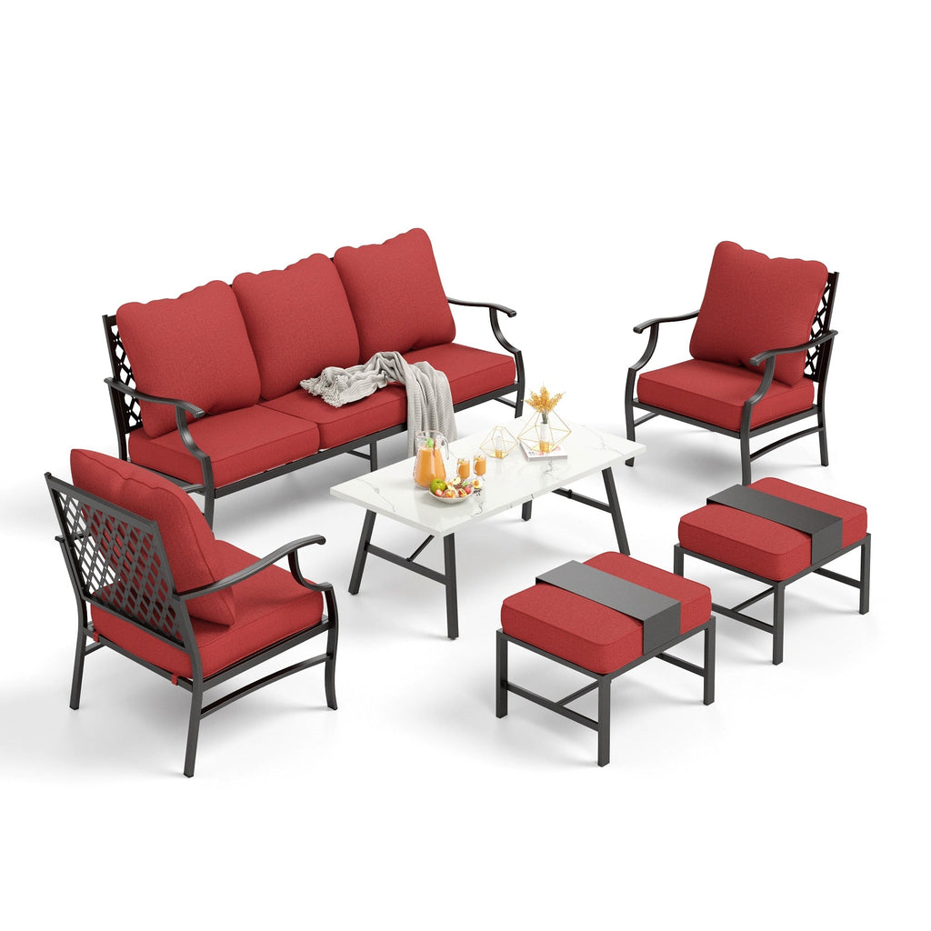 Ensemble de salon de jardin MAISON ARTS 6/7 pièces, canapé avec 2/4 chaises simples, 1 canapé 3 places et table basse/poufs