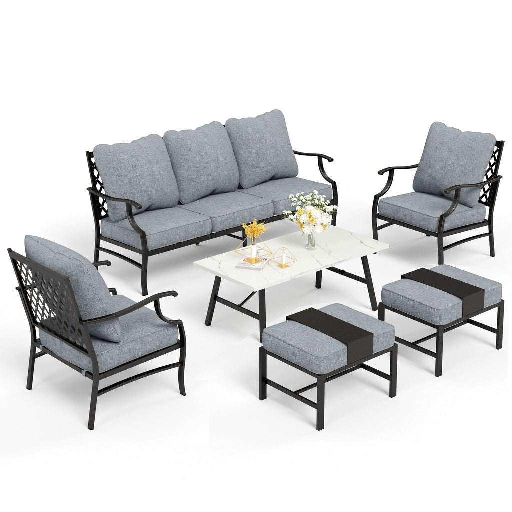Ensemble de salon de jardin MAISON ARTS 6/7 pièces, canapé avec 2/4 chaises simples, 1 canapé 3 places et table basse/poufs
