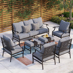 Ensemble de salon de jardin MAISON ARTS 6/7 pièces, canapé avec 2/4 chaises simples, 1 canapé 3 places et table basse/poufs