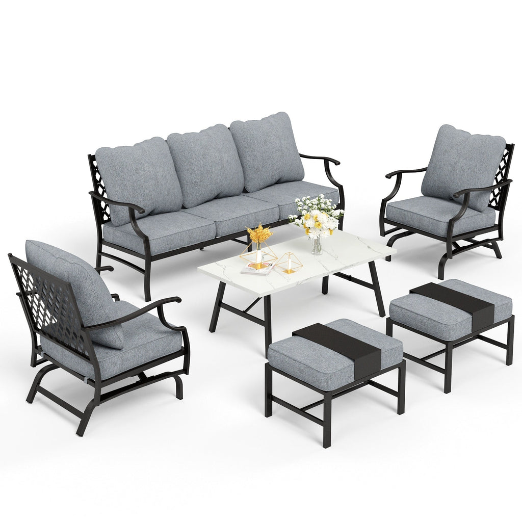 Ensemble de salon de jardin MAISON ARTS 6/7 pièces, canapé avec 2/4 chaises simples, 1 canapé 3 places et table basse/poufs