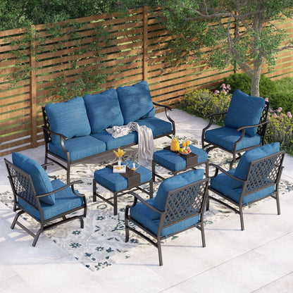 Ensemble de salon de jardin MAISON ARTS 6/7 pièces, canapé avec 2/4 chaises simples, 1 canapé 3 places et table basse/poufs