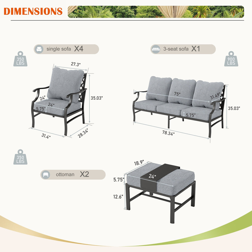 Ensemble de salon de jardin MAISON ARTS 6/7 pièces, canapé avec 2/4 chaises simples, 1 canapé 3 places et table basse/poufs
