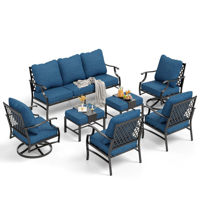 Ensemble de salon de jardin MAISON ARTS 6/7 pièces, canapé avec 2/4 chaises simples, 1 canapé 3 places et table basse/poufs