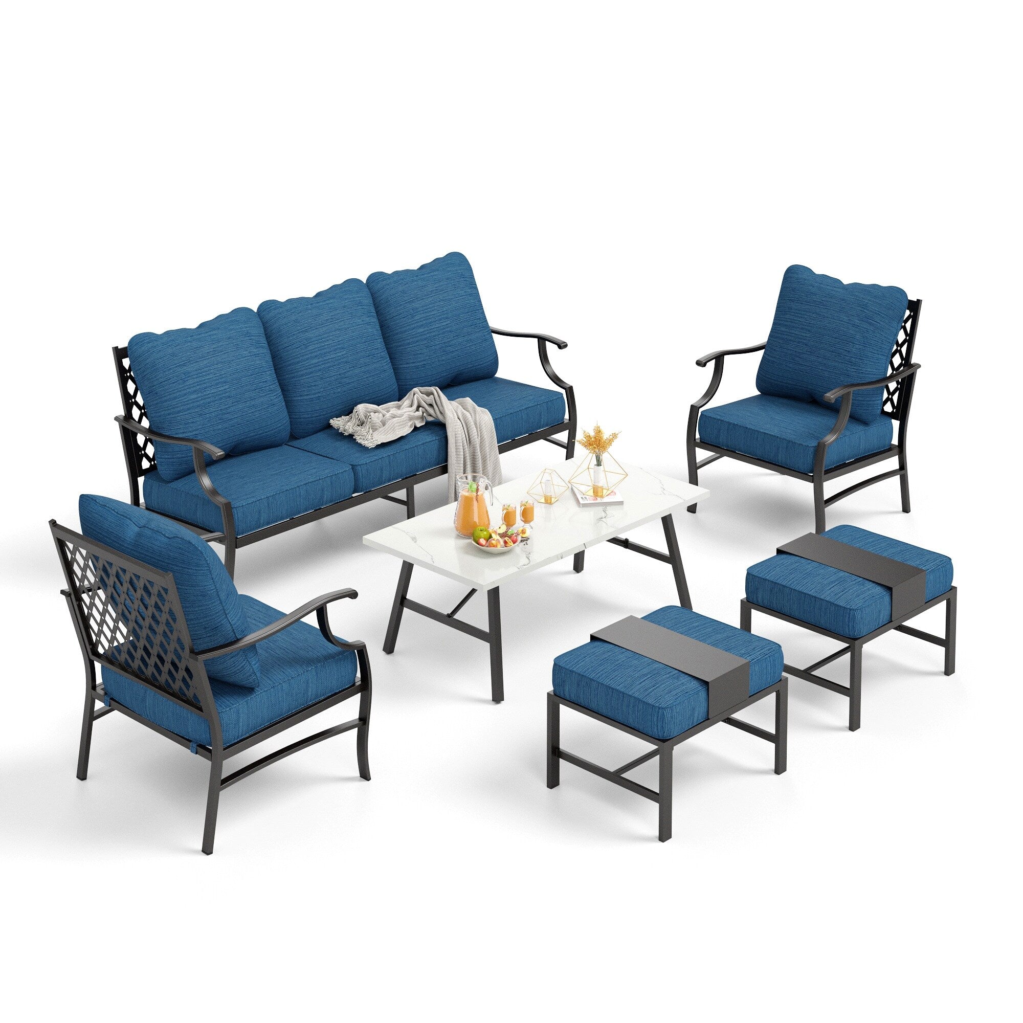 Ensemble de salon de jardin MAISON ARTS 6/7 pièces, canapé avec 2/4 chaises simples, 1 canapé 3 places et table basse/poufs