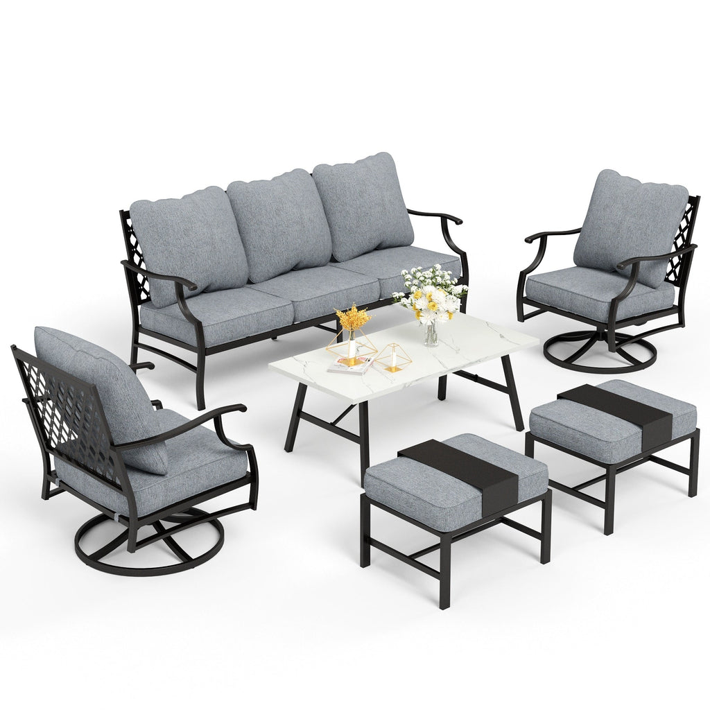 Ensemble de salon de jardin MAISON ARTS 6/7 pièces, canapé avec 2/4 chaises simples, 1 canapé 3 places et table basse/poufs