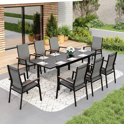 Ensemble de salle à manger d'extérieur MAISON ARTS 7/9 pièces, 1 table extensible en métal et 6/8 chaises en textilène