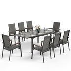 Ensemble de salle à manger d'extérieur MAISON ARTS 7/9 pièces, 1 table extensible en métal et 6/8 chaises en textilène