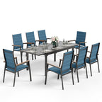 Ensemble de salle à manger d'extérieur MAISON ARTS 7/9 pièces, 1 table extensible en métal et 6/8 chaises en textilène