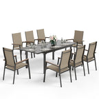 Ensemble de salle à manger d'extérieur MAISON ARTS 7/9 pièces, 1 table extensible en métal et 6/8 chaises en textilène