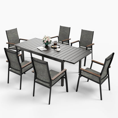 Ensemble de salle à manger d'extérieur MAISON ARTS 7/9 pièces, 1 table extensible en métal et 6/8 chaises en textilène