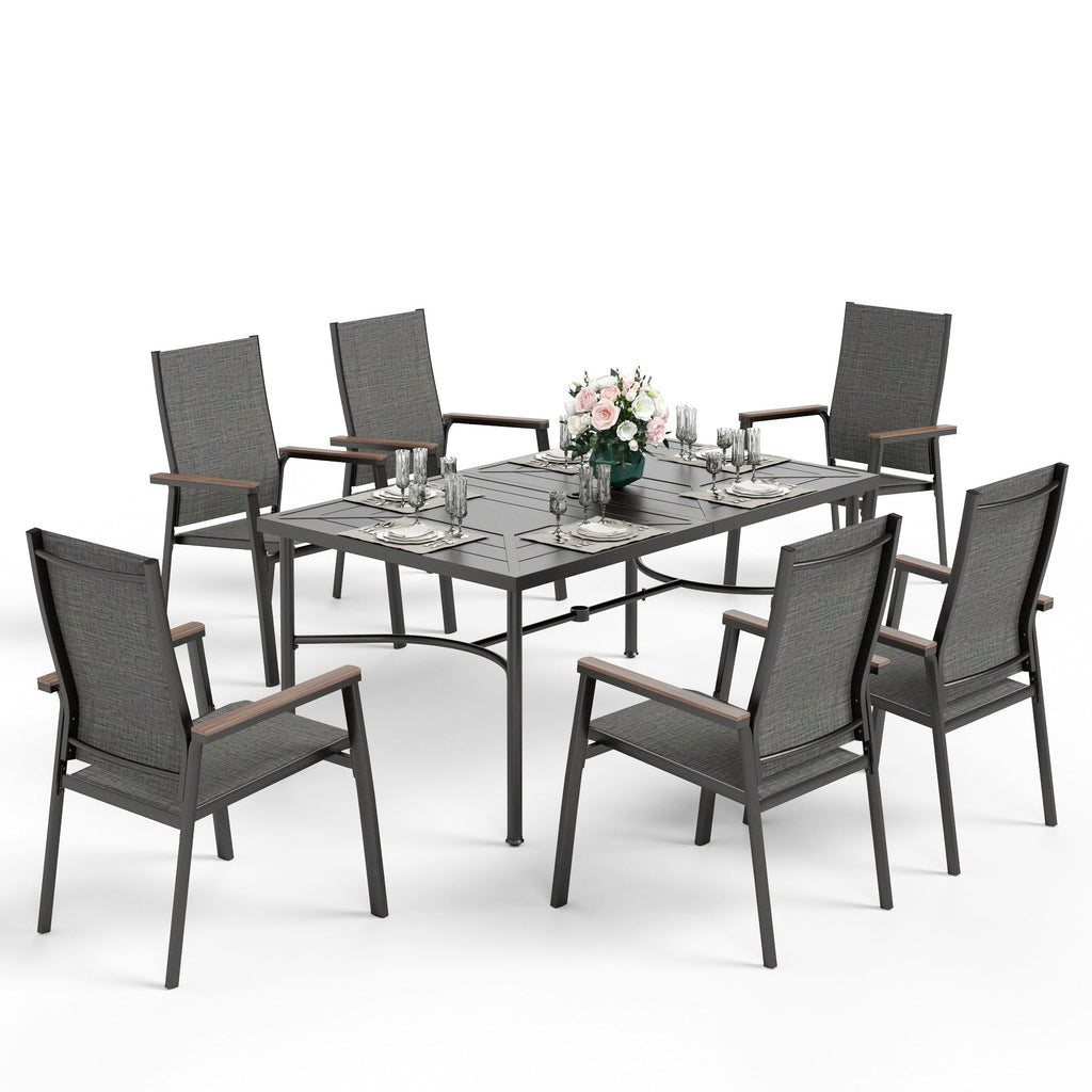 Ensemble de salle à manger d'extérieur MAISON ARTS 7/9 pièces, 1 table extensible en métal et 6/8 chaises en textilène