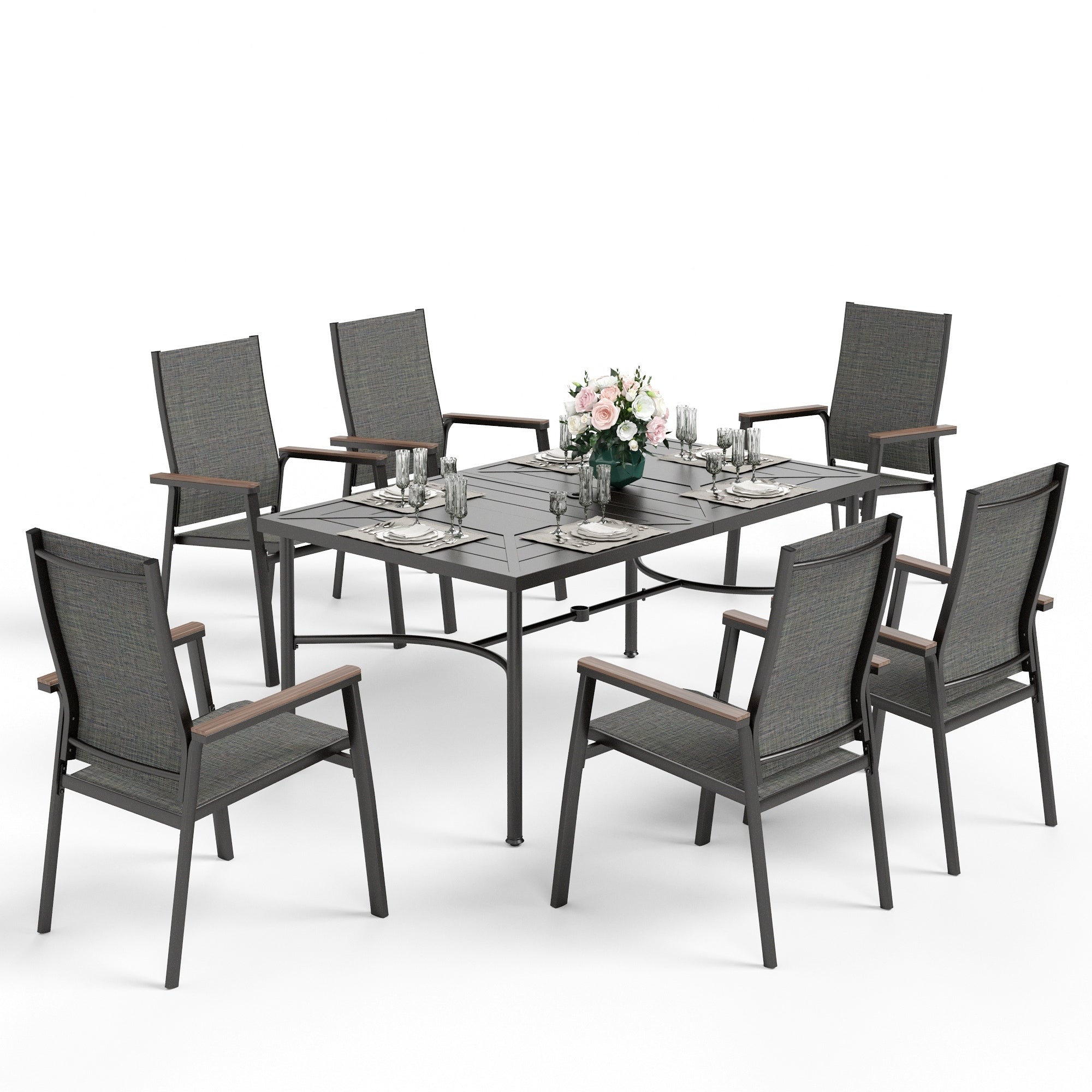 Ensemble de salle à manger d'extérieur MAISON ARTS 7/9 pièces, 1 table extensible en métal et 6/8 chaises en textilène
