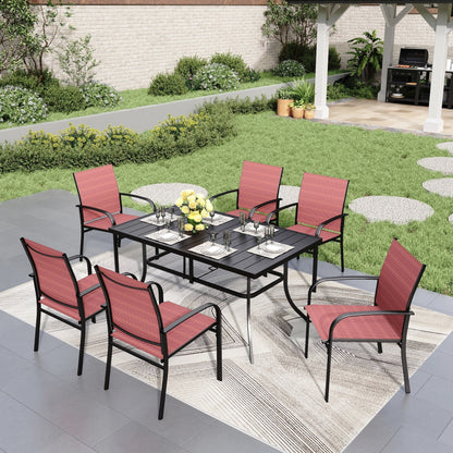 Ensemble de salle à manger de patio 7 pièces MAISON ARTS avec table rectangulaire en métal et 6 chaises en textilène
