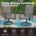 Ensemble de salle à manger de patio 7 pièces MAISON ARTS, 6 chaises pivotantes rembourrées en textilène et 1 table en métal avec trou pour parasol