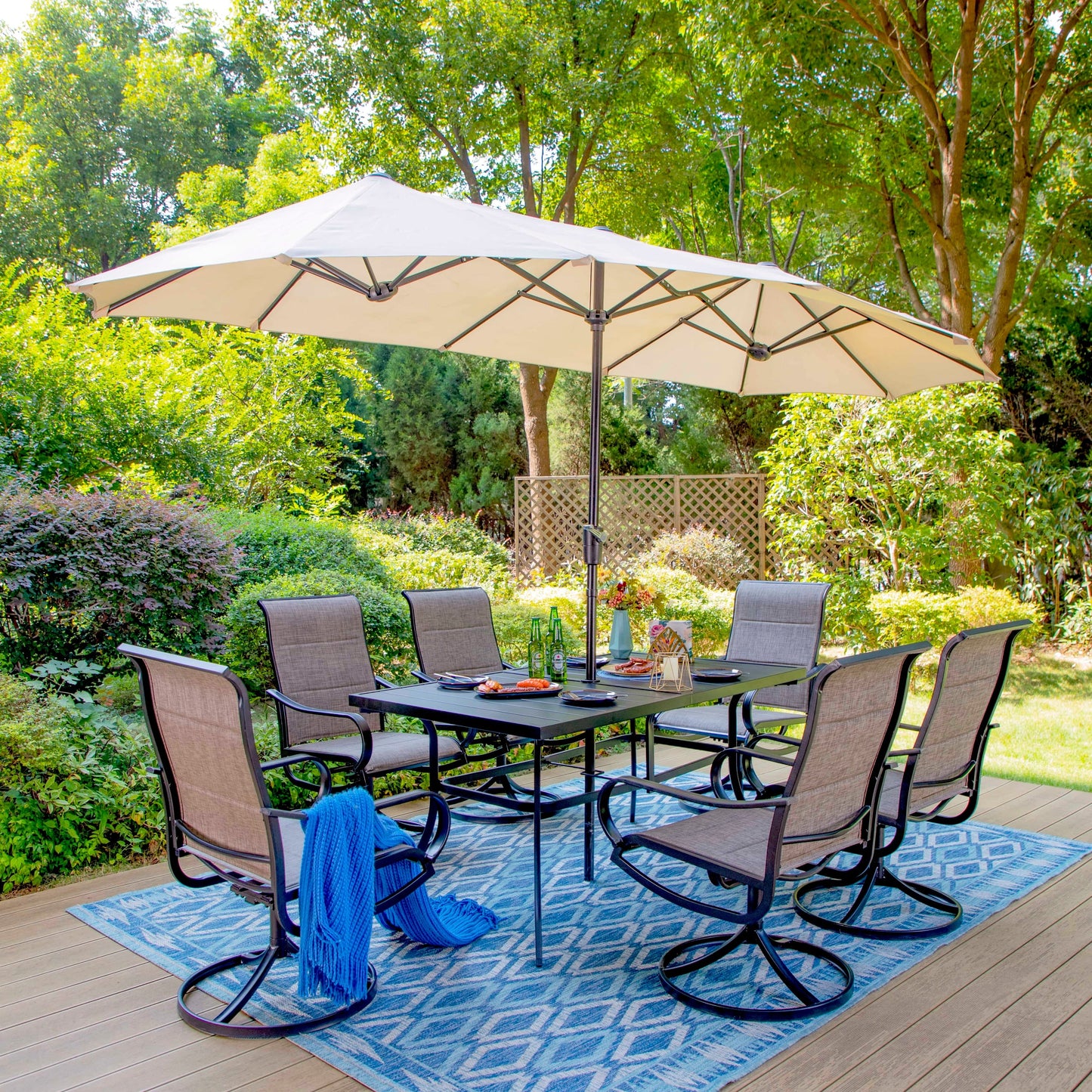 Ensemble de salle à manger de patio 8 pièces MAISON ARTS avec parasol de 13 pieds