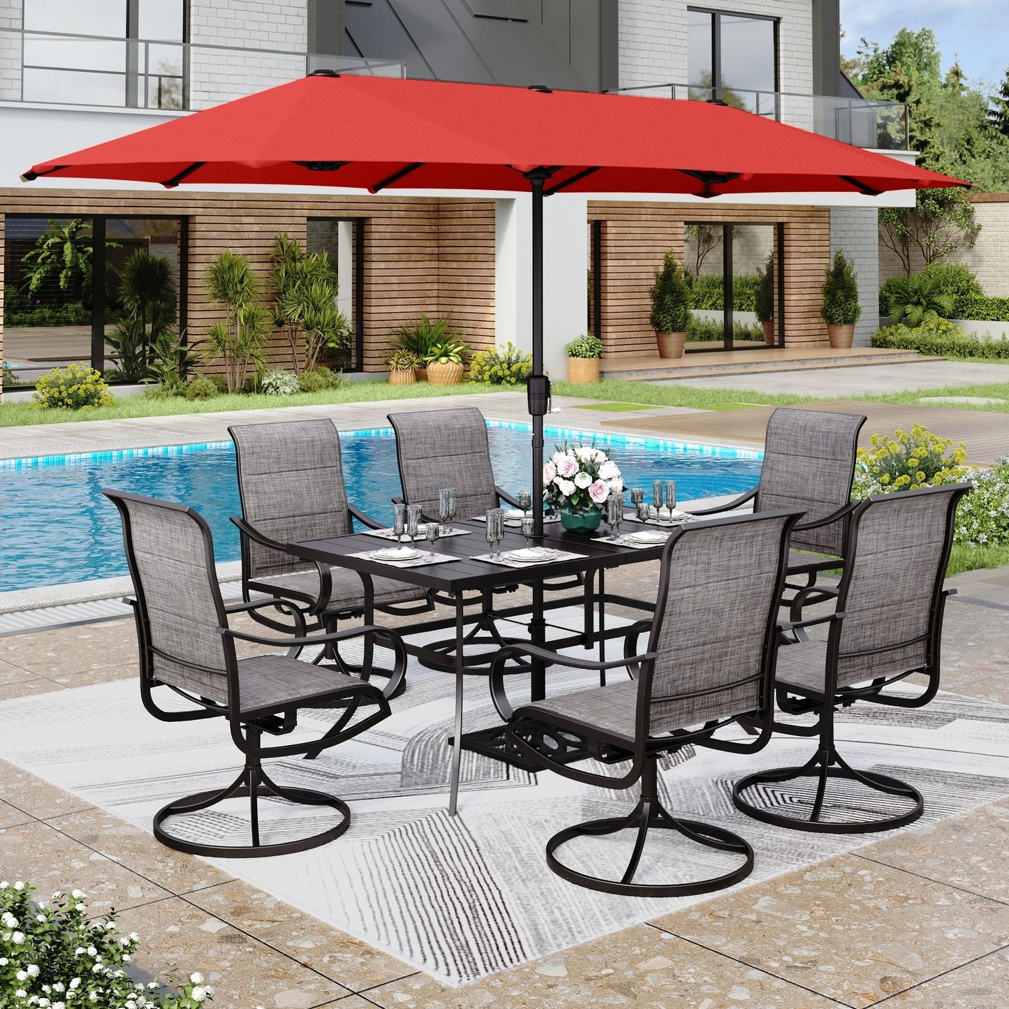 Ensemble de salle à manger de patio 8 pièces MAISON ARTS avec parasol de 13 pieds