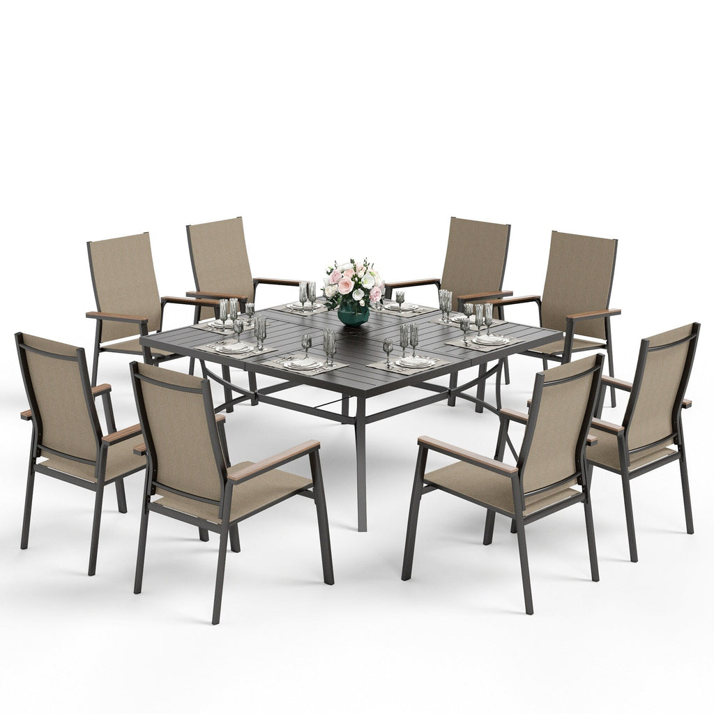 Ensemble de salle à manger de patio MAISON ARTS 9 pièces avec 8 chaises empilables en textilène et 1 table en métal