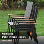 Ensemble de salle à manger de patio MAISON ARTS 9 pièces avec 8 chaises empilables en textilène et 1 table en métal