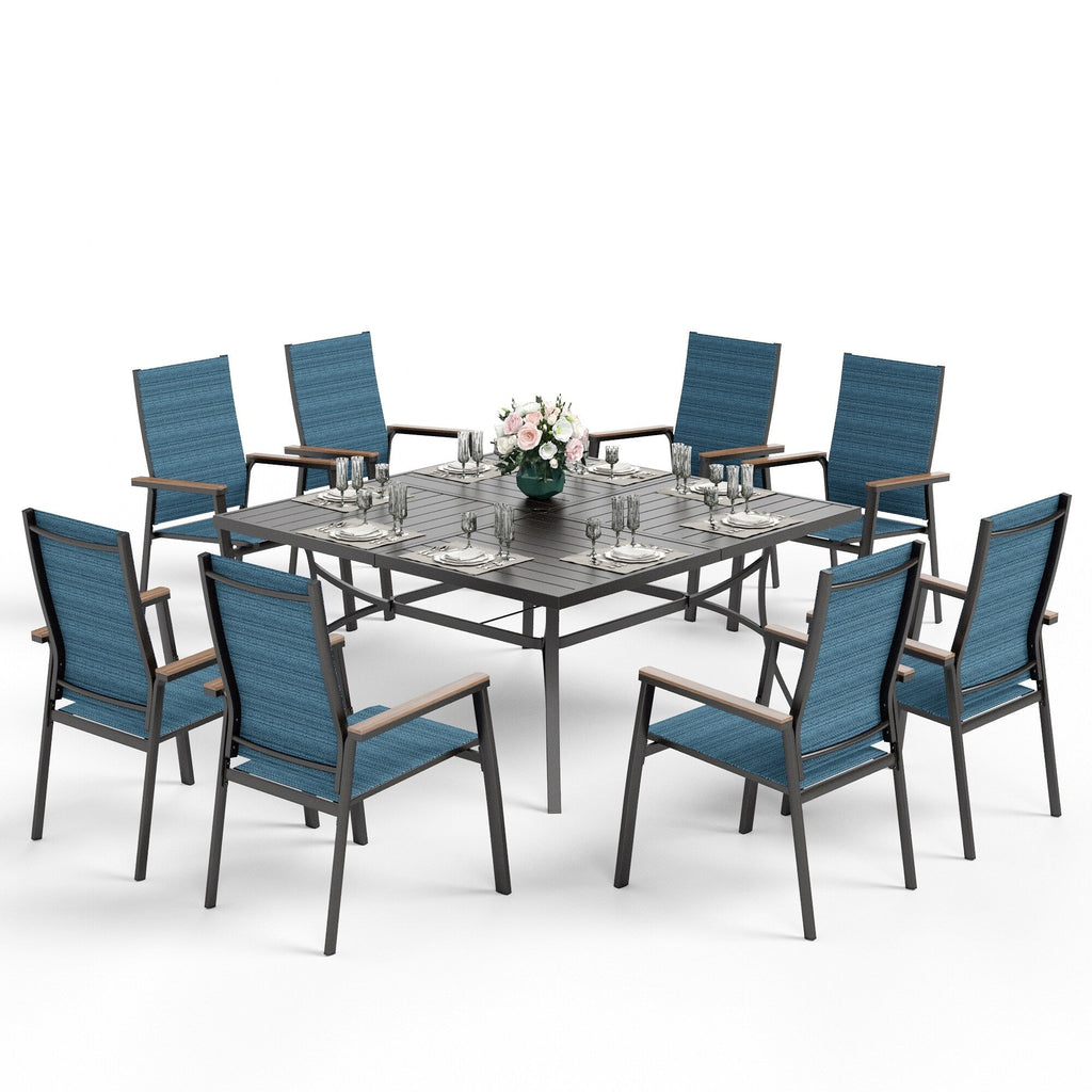 Ensemble de salle à manger de patio MAISON ARTS 9 pièces avec 8 chaises empilables en textilène et 1 table en métal