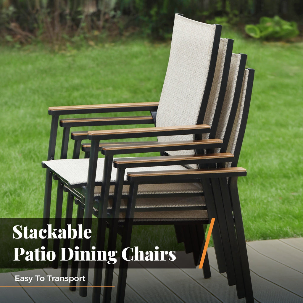 Ensemble de salle à manger de patio MAISON ARTS 9 pièces avec 8 chaises empilables en textilène et 1 table en métal