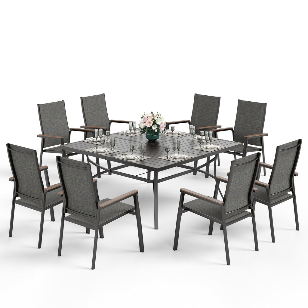 Ensemble de salle à manger de patio MAISON ARTS 9 pièces avec 8 chaises empilables en textilène et 1 table en métal