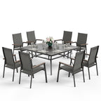 Ensemble de salle à manger de patio MAISON ARTS 9 pièces avec 8 chaises empilables en textilène et 1 table en métal