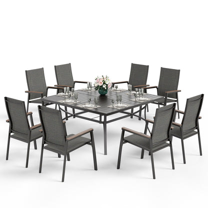 Ensemble de salle à manger de patio MAISON ARTS 9 pièces avec 8 chaises empilables en textilène et 1 table en métal