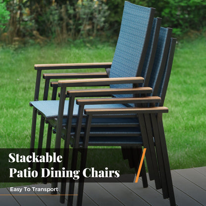 Ensemble de salle à manger de patio MAISON ARTS 9 pièces avec 8 chaises empilables en textilène et 1 table en métal