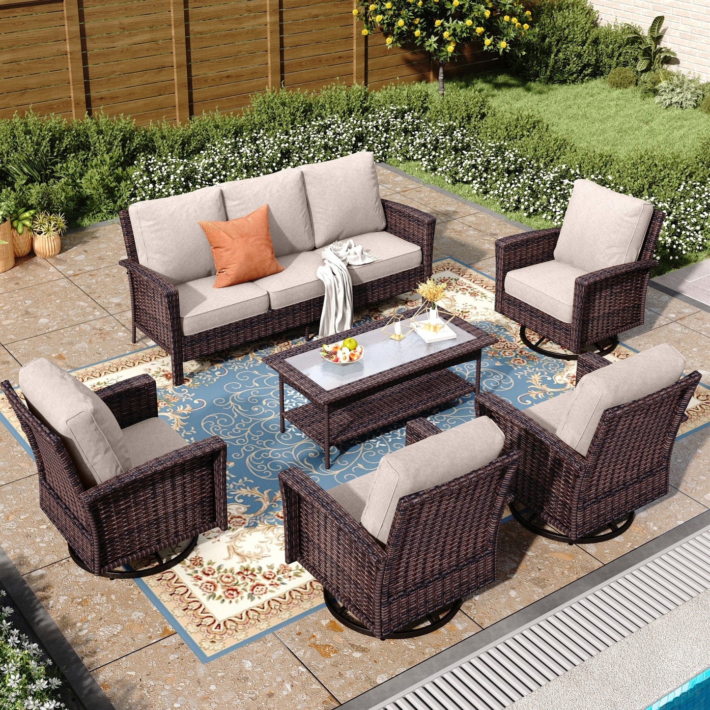 MAISON ARTS Ensemble de canapé de patio extra-large en osier avec table basse, siège surdimensionné avec coussin rembourré de 5,5 pouces d'épaisseur