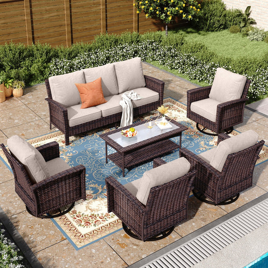MAISON ARTS Ensemble de canapé de patio extra-large en osier avec table basse, siège surdimensionné avec coussin rembourré de 5,5 pouces d'épaisseur