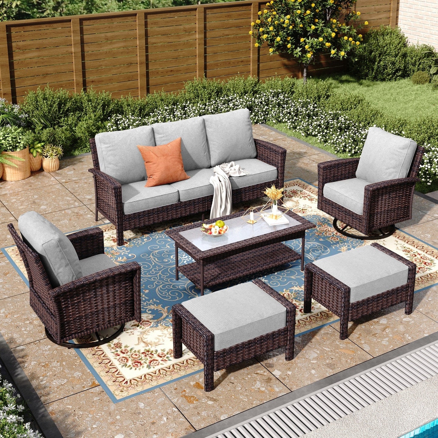 MAISON ARTS Ensemble de canapé de patio extra-large en osier avec table basse, siège surdimensionné avec coussin rembourré de 5,5 pouces d'épaisseur