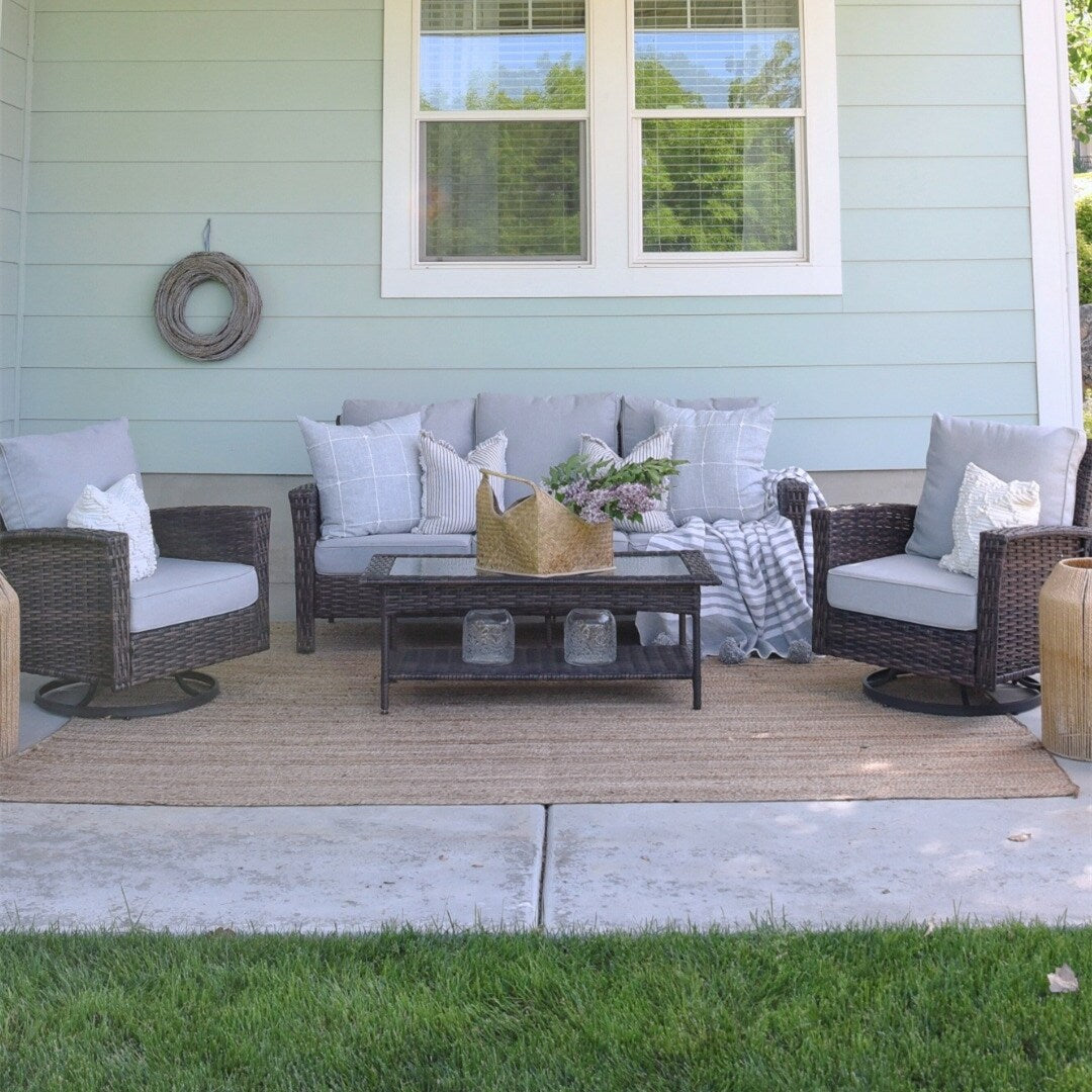 MAISON ARTS Ensemble de canapé de patio extra-large en osier avec table basse, siège surdimensionné avec coussin rembourré de 5,5 pouces d'épaisseur