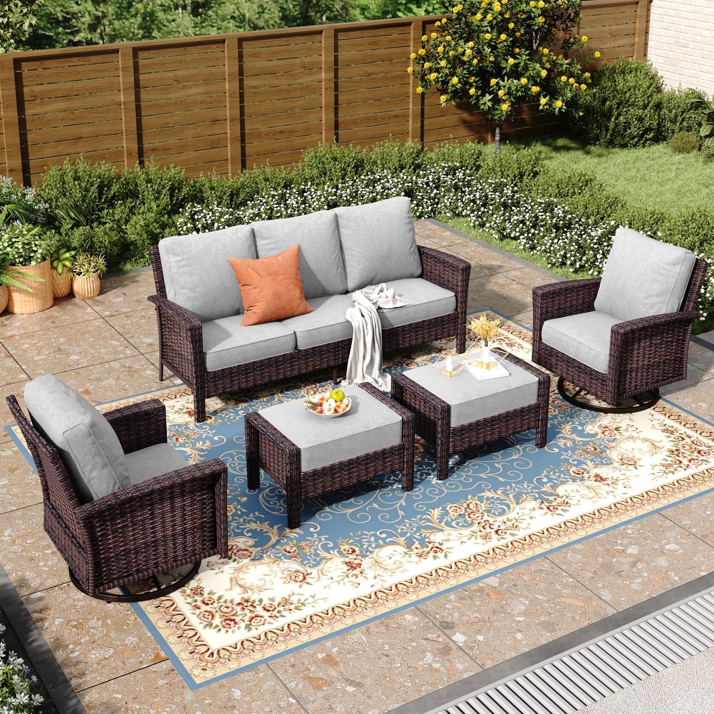 MAISON ARTS Ensemble de canapé de patio extra-large en osier avec table basse, siège surdimensionné avec coussin rembourré de 5,5 pouces d'épaisseur