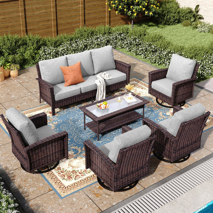 MAISON ARTS Ensemble de canapé de patio extra-large en osier avec table basse, siège surdimensionné avec coussin rembourré de 5,5 pouces d'épaisseur